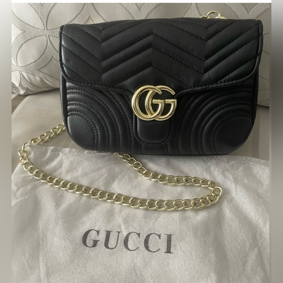 None Handbags - GG Black Quilted Leather Chain Crossbody Bag